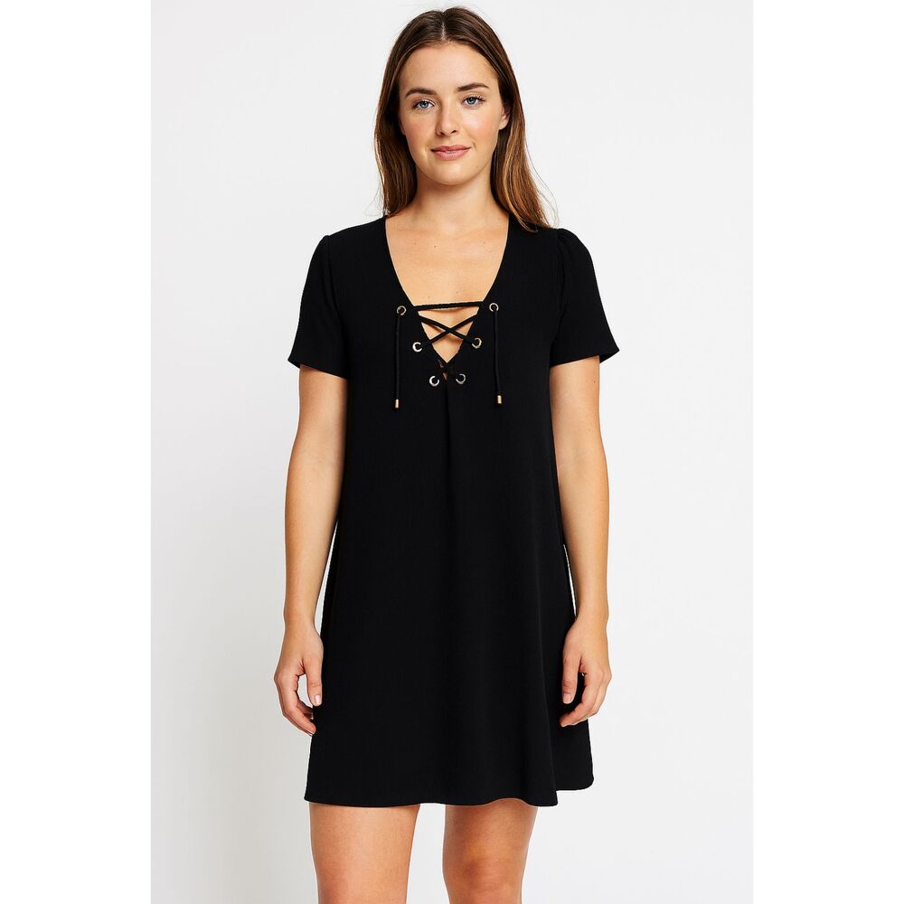 BA&SH Crewe Textured Boxy Mini Dress Black Sz‎ 0